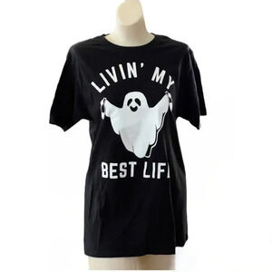 Fifth Sun, Ghost Graphic LIVIN' MY BEST LIFE Black Short Sleeve T-Shirt Size S/M